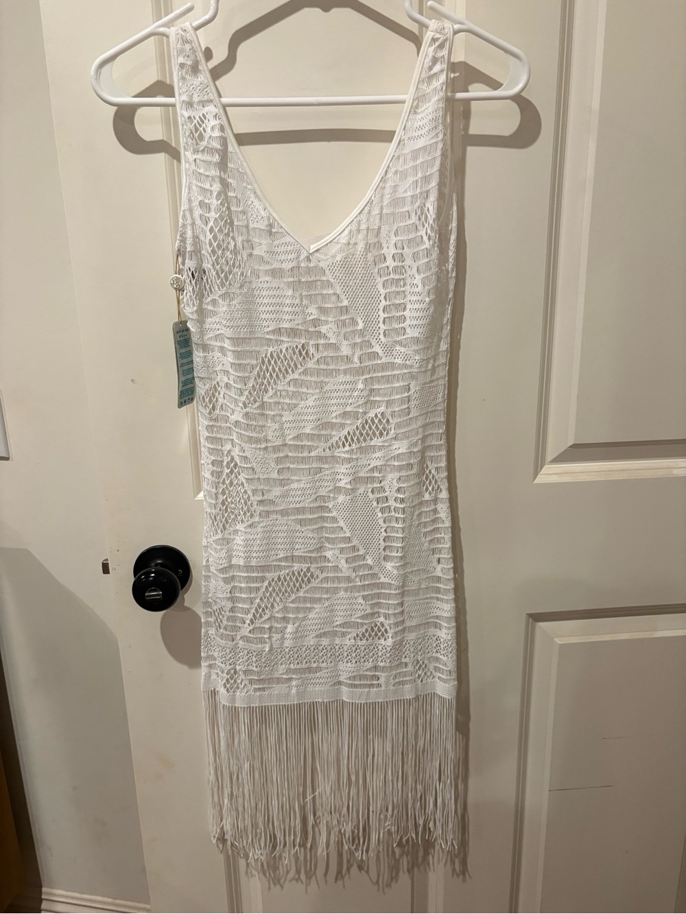 Luli Fama White Crochet Fringe Cover-Up “Noah”